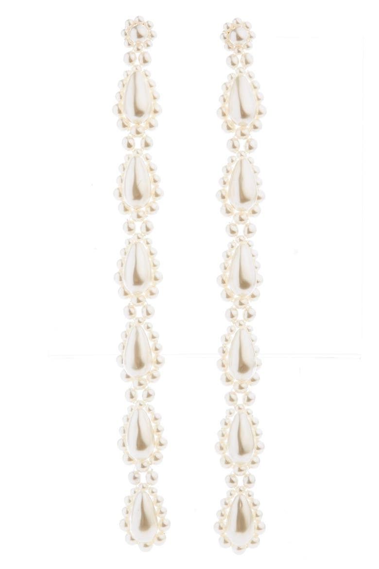 Long Imitation Pearl Earrings, Main, color, PEARL