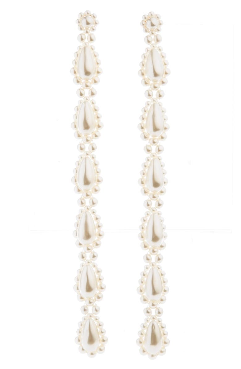 Simone Rocha Long Imitation Pearl Earrings, Main, color, 