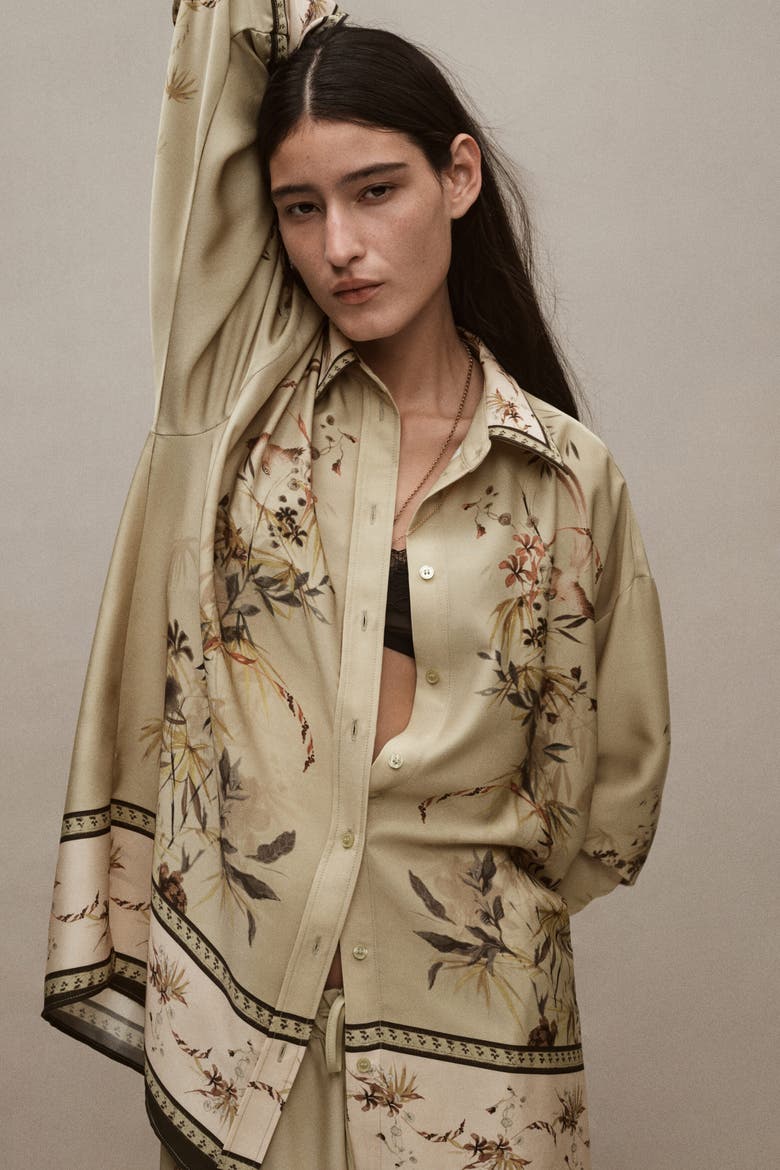 Oversized Patterned Shirt, Main, color, Light dusty green/patterned