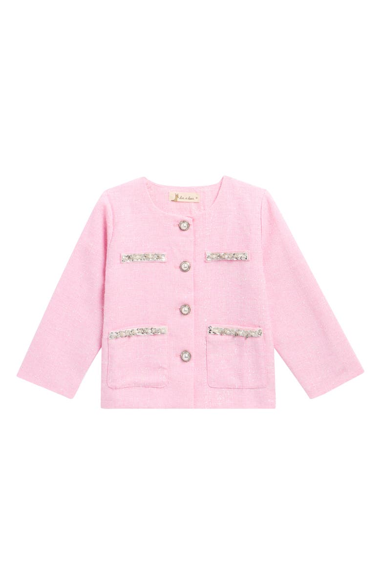 Kids' Sequin Floral Trim Tweed Jacket