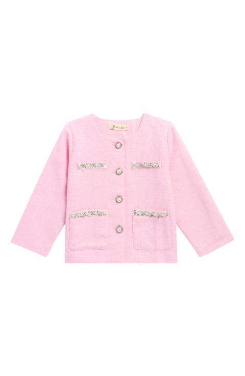 Kids' Sequin Floral Trim Tweed Jacket (Toddler & Little Kid)