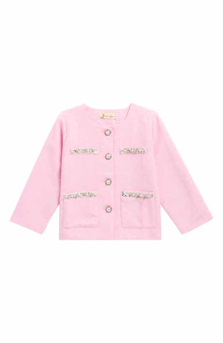 Doe A Dear Kids' Sequin Floral Trim Tweed Jacket