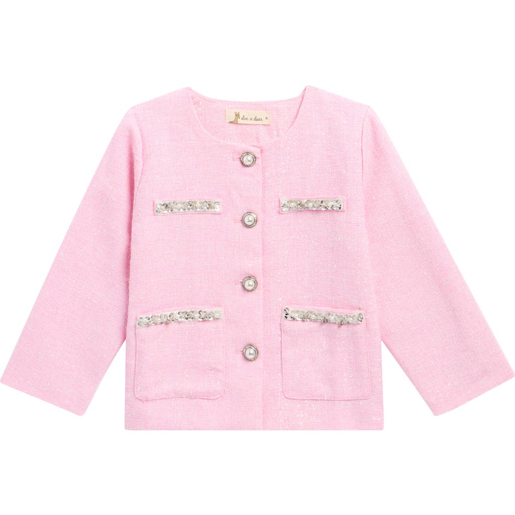 Doe A Dear Kids' Sequin Floral Trim Tweed Jacket In Pink