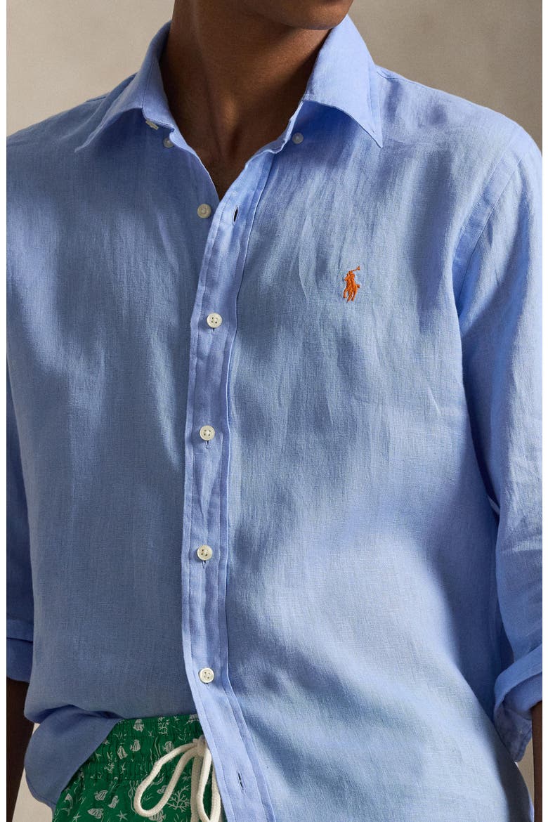 Classic Fit Linen Button-Down Shirt, Alternate, color, AUSTIN BLUE