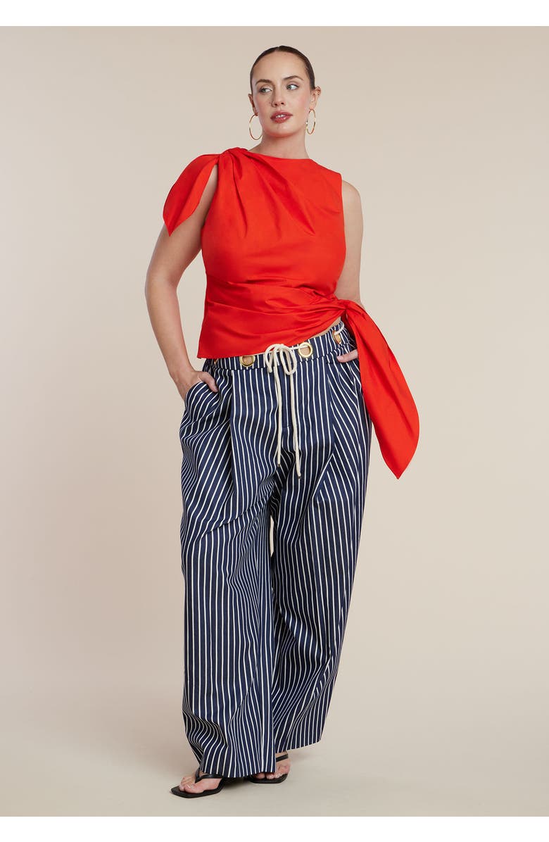 ELOQUII Twist-Tie Poplin Top, Alternate, color, Deep Poppy