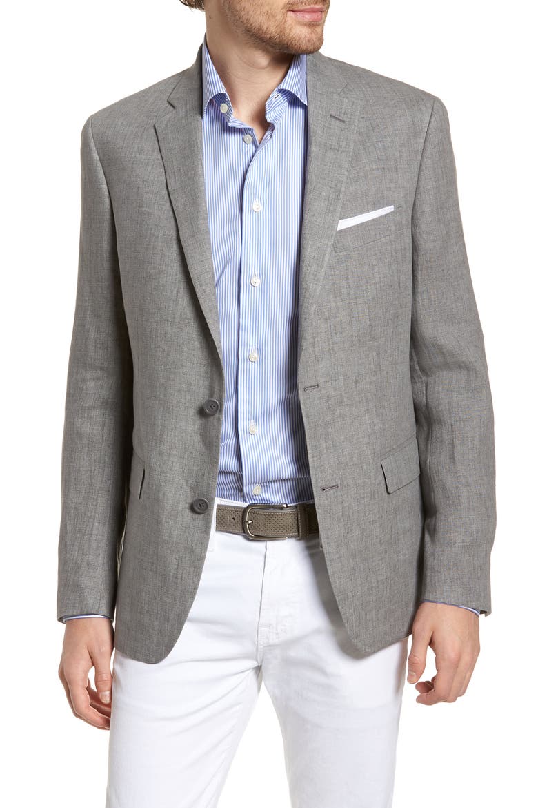 Trim Fit Linen Blazer, Main, color, GREY