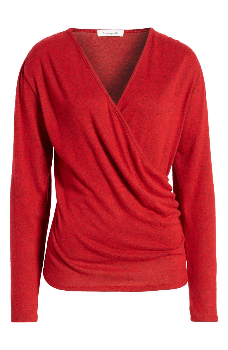 Loveappella Long Sleeve Faux Wrap Top, Alternate, color, Red