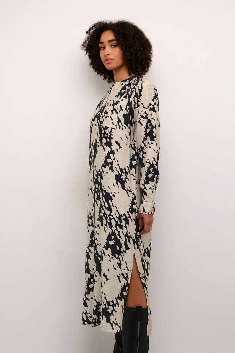 KAlouise Round Neck Maxi Shirt Dress, Alternate, color, Black/Sand Graphic Cloud