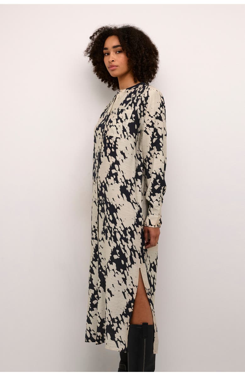 Kaffe KAlouise Round Neck Maxi Shirt Dress, Alternate, color, Black/Sand Graphic Cloud