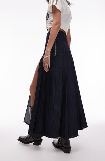 Topshop Pleated Denim Maxi Skirt Nordstrom