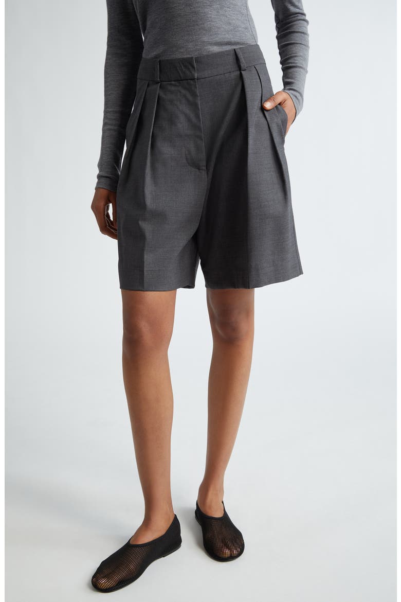 Tailored Virgin Wool Wide Leg Shorts, Main, color, DARK GREY MELANGE