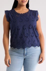 Forgotten Grace Lace Trim Embroidered Eyelet Blouse
