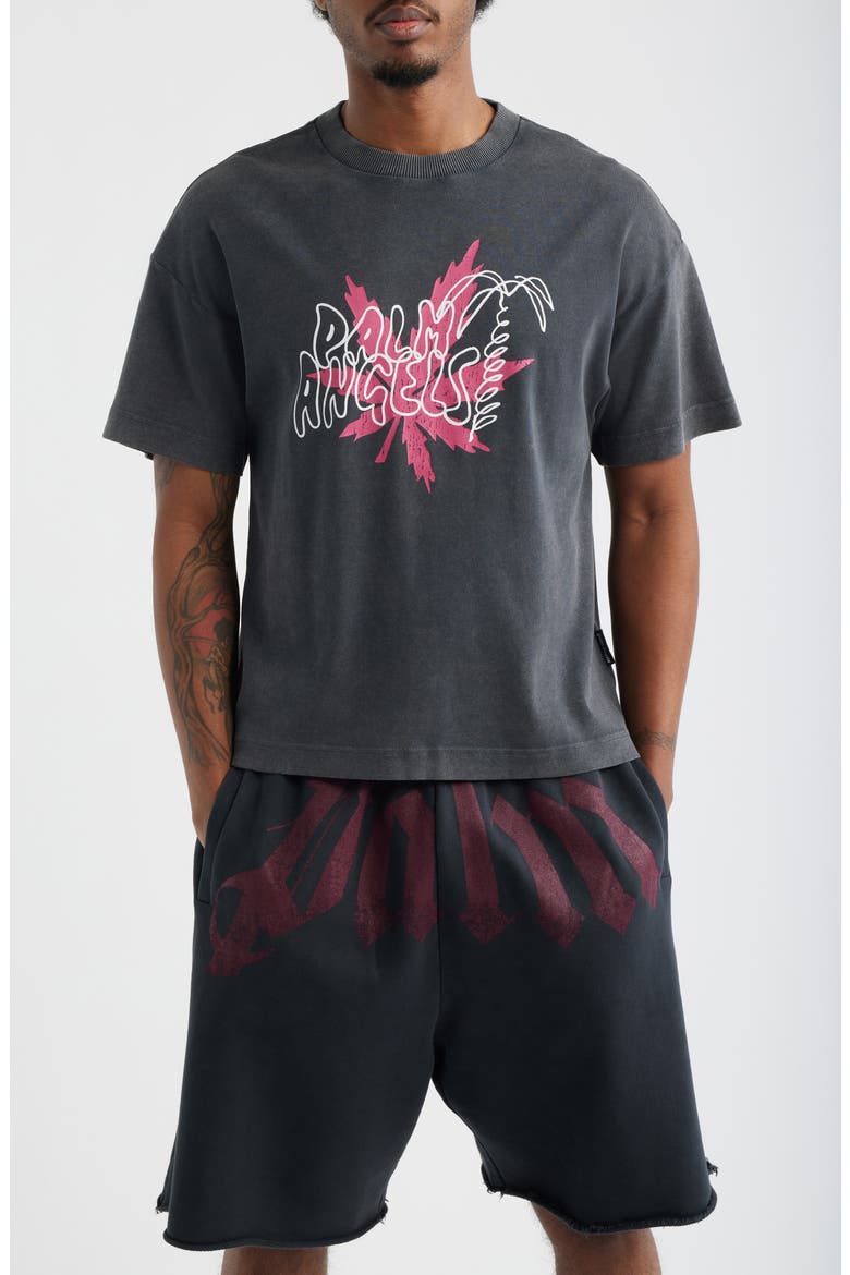 Palm Leaf Regular Fit Graphic T-Shirt, Main, color, BLACK FUCHSIA
