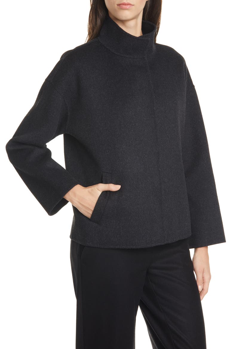 Stand Collar Boxy Coat, Alternate, color, CHARCOAL