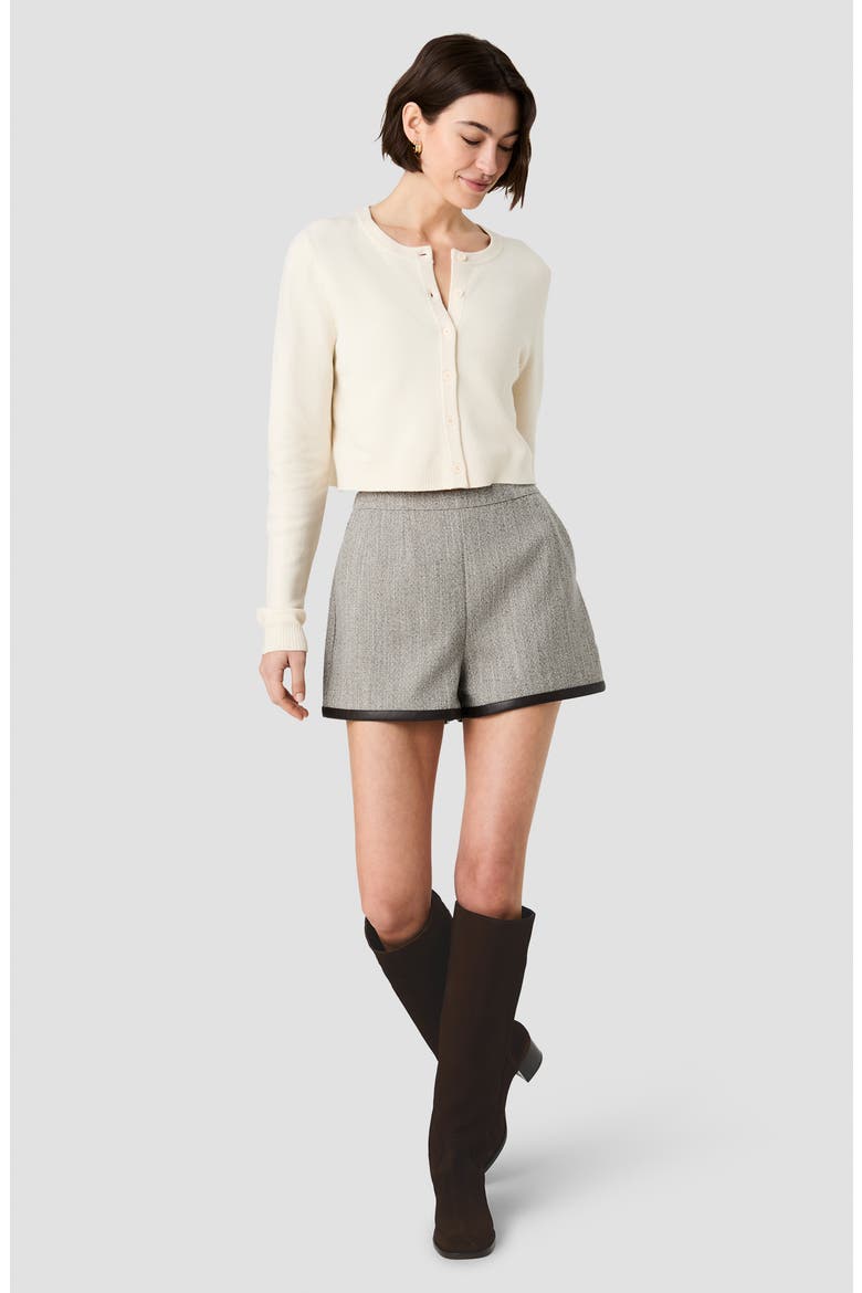 Speckled Herringbone Shorts with Faux Leather Trim, Alternate, color, SPECKLED HERRINGBONE