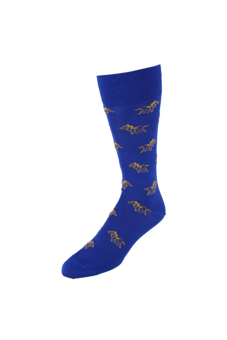 The Winner Jockey and Horse Novelty Mid Calf Mercerized Cotton Sock, Main, color, Blue