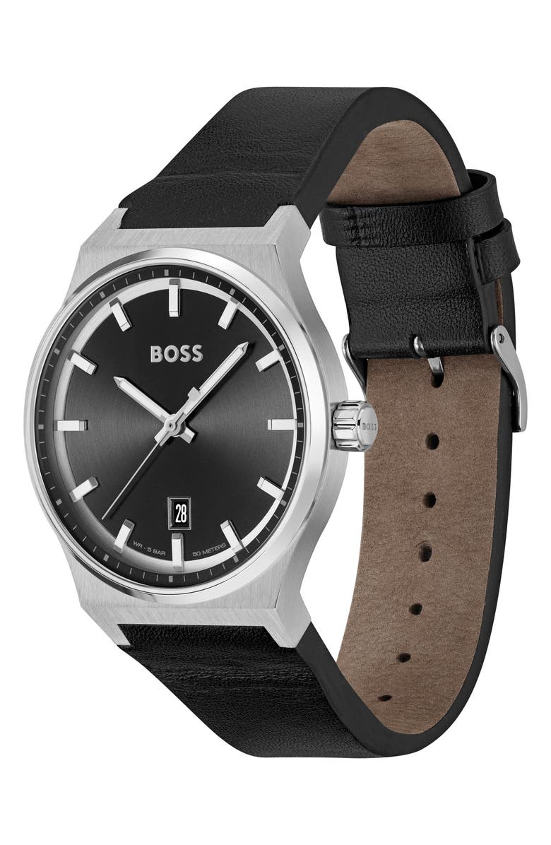 BOSS Candor Leather Strap Watch, 41mm, Alternate, color,