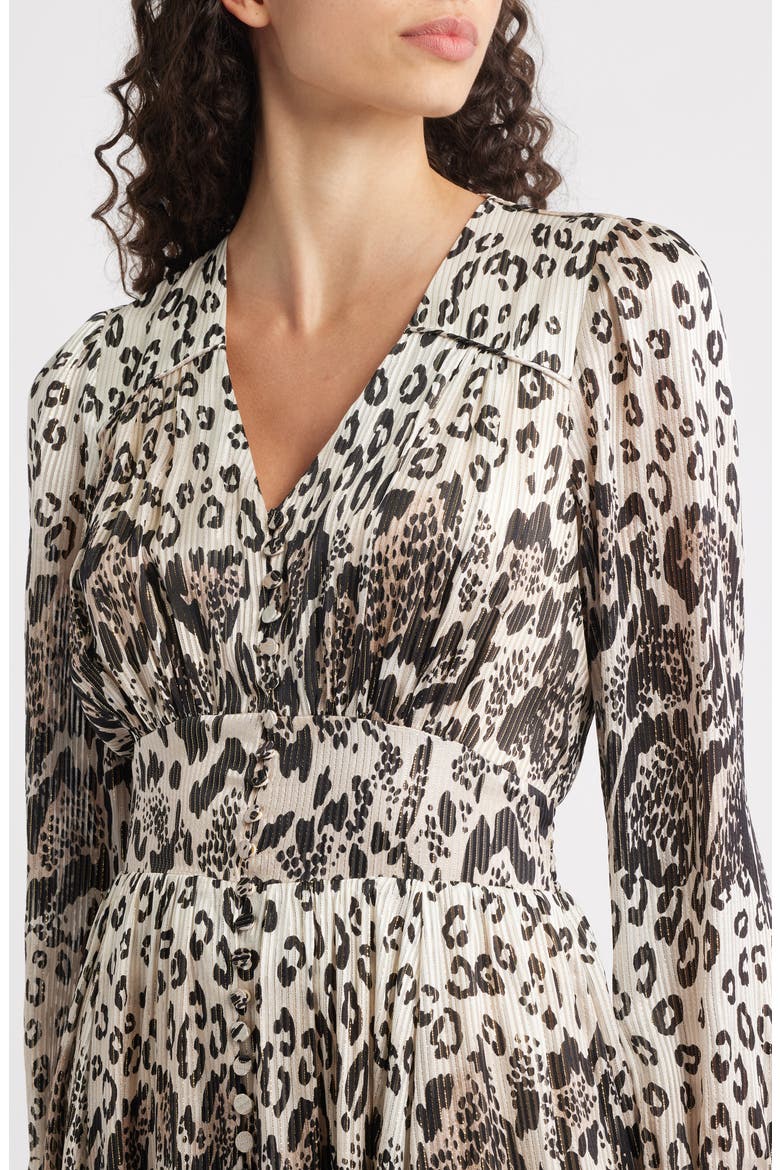 The Alba Metallic Long Sleeve Silk Maxi Dress, Alternate, color, SUNSET LEOPARD