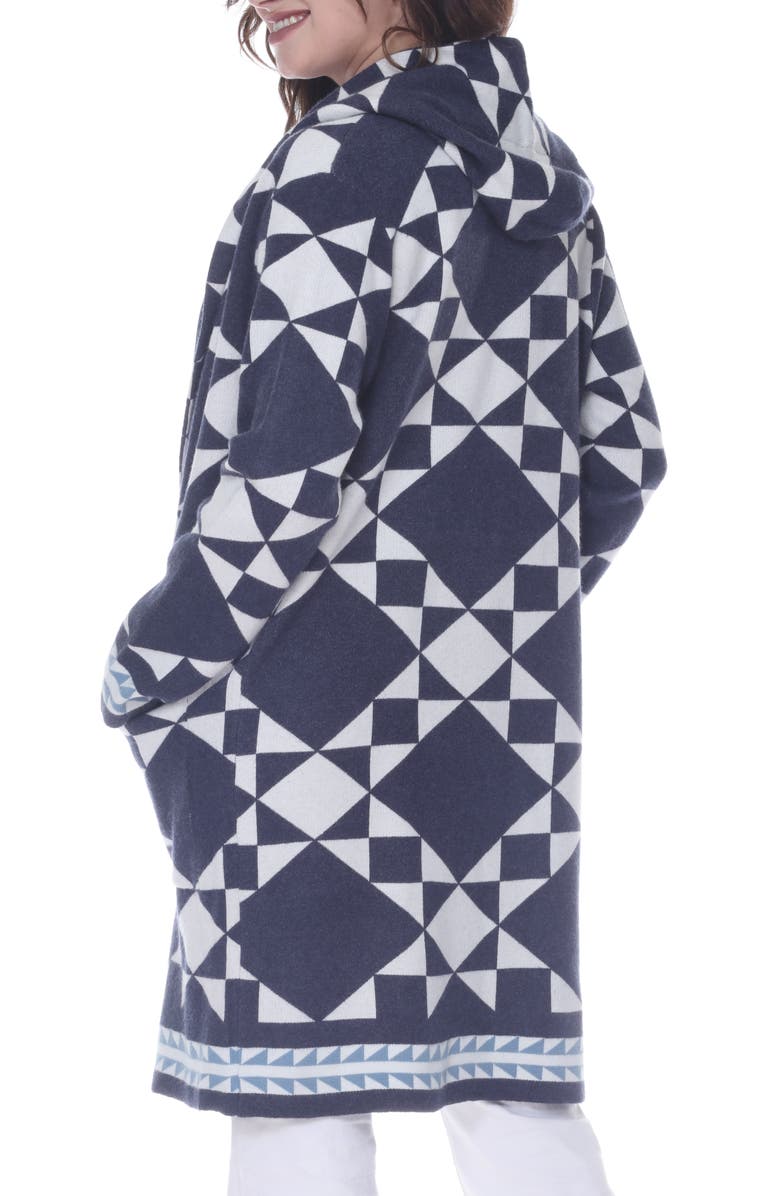 RAIN AND ROSE Geometric Pattern Hooded Cardigan, Alternate, color, Cobalt