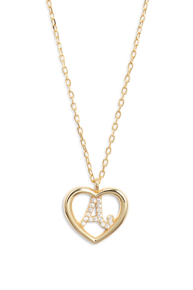 Heart Cubic Zirconia Initial Pendant Necklace, Main, color, GOLD A