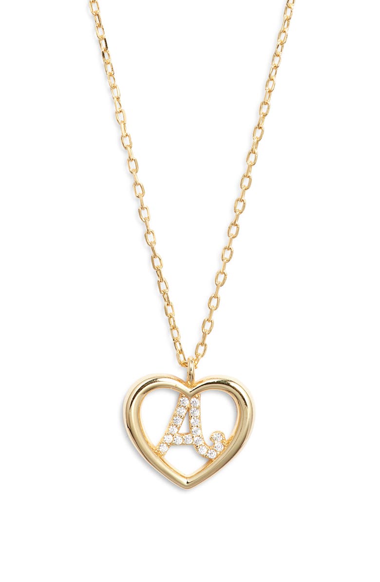 Argento Vivo Sterling Silver Heart Cubic Zirconia Initial Pendant Necklace, Main, color, Gold A