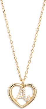 Argento Vivo Sterling Silver Heart Cubic Zirconia Initial Pendant Necklace