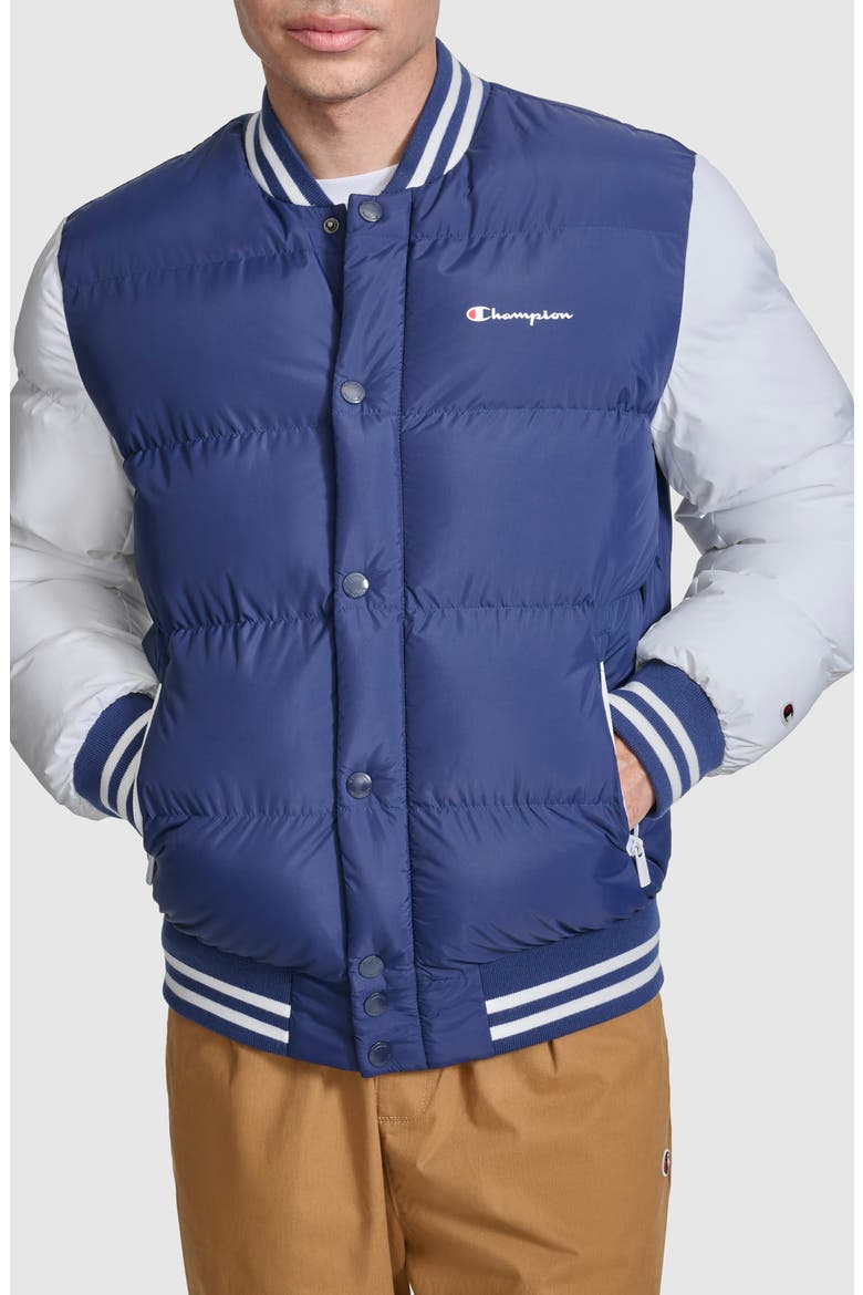 Varsity Quilted Bomber Jacket, Alternate, color, NAVY/ WHITE