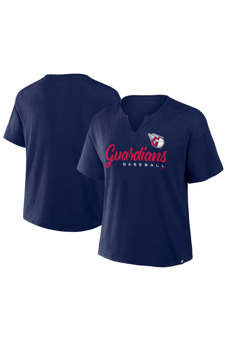 Women's Fanatics Navy Cleveland Guardians Fan Fave Stadium Slub Boxy Notch Neck T-Shirt, Main, color, Navy