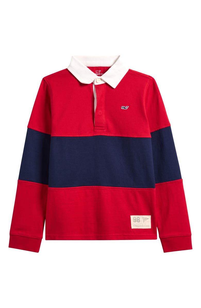 vineyard vines Kids' Colorblock Rugby Shirt, Main, color, Red Velvet