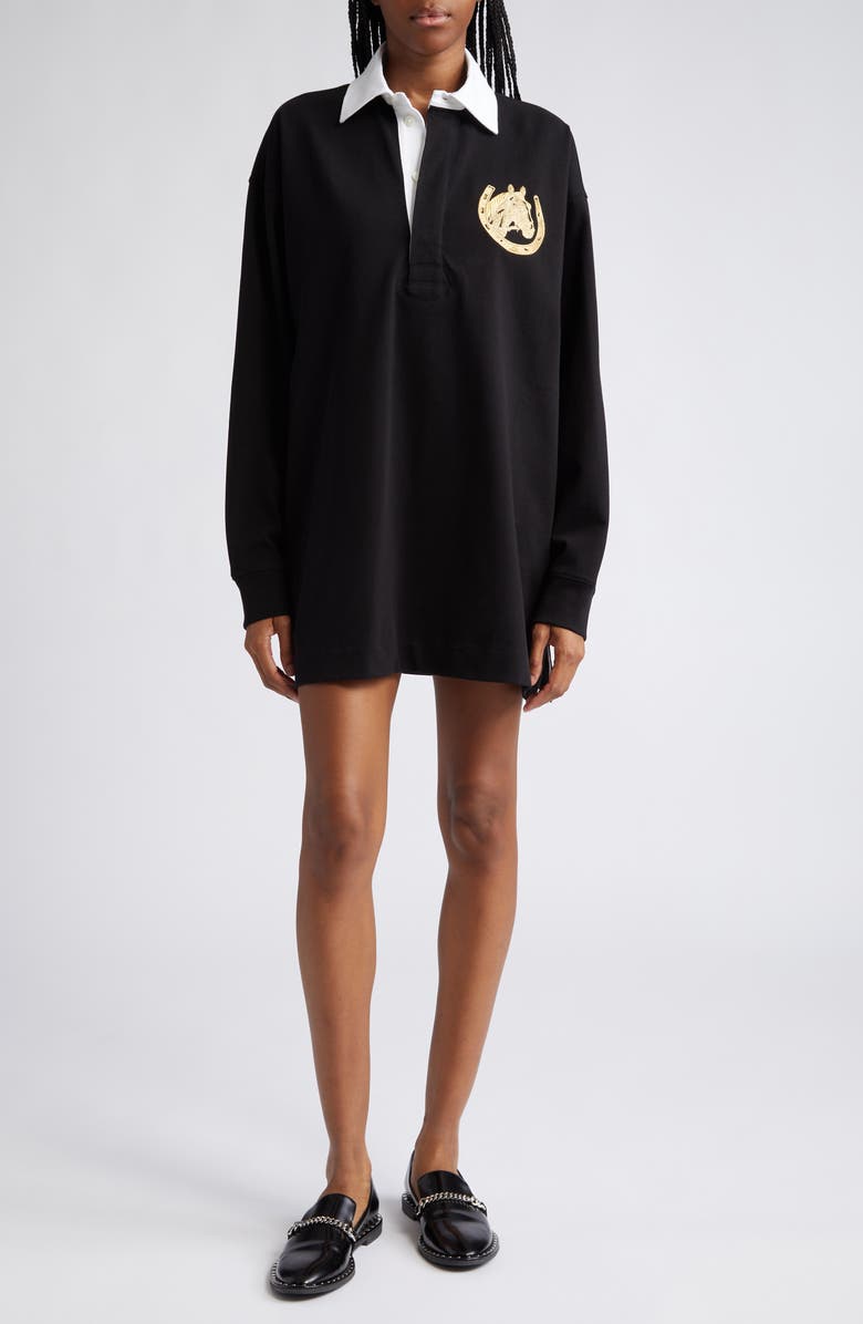 Stella McCartney Oversize Metallic Embroidered Detail Cotton Rugby Shirt, Main, color,