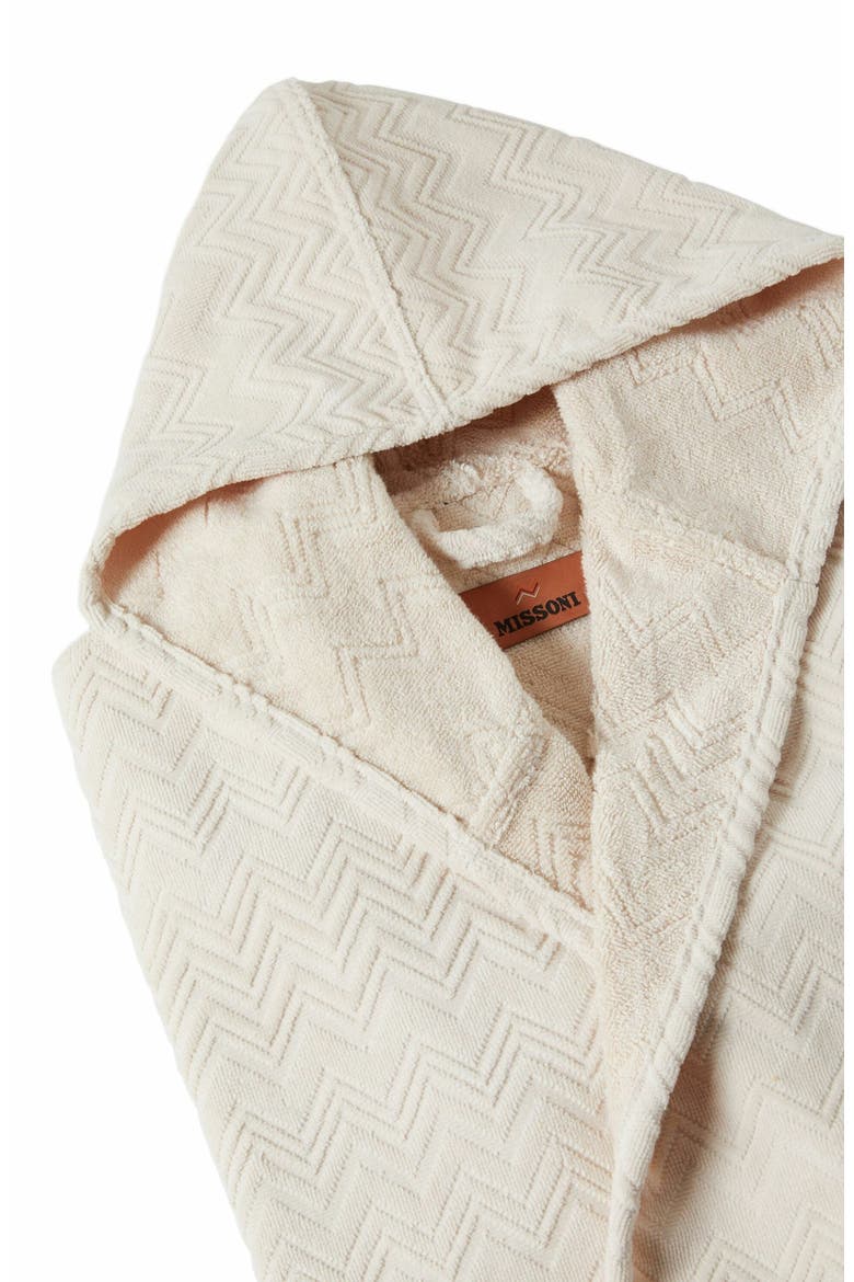 Chalk Bathrobe In Cotton Terry With Zigzag Pattern, Alternate, color, Brown