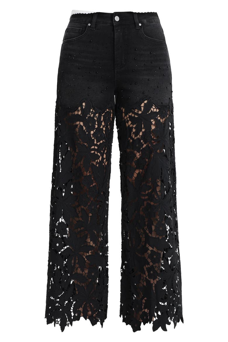 Embellished Eyelet High Waist Wide Leg Jeans, Alternate, color, INKGAUZE