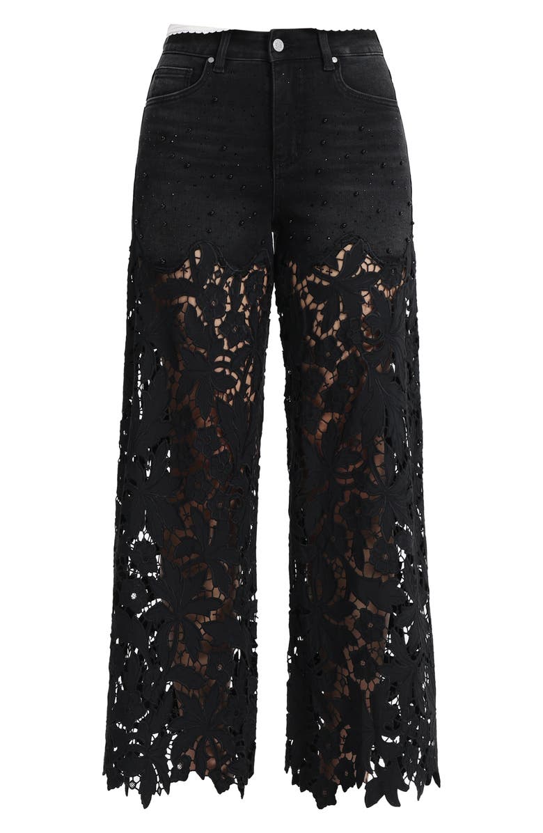 Bayeas Embellished Eyelet High Waist Wide Leg Jeans, Alternate, color, Inkgauze