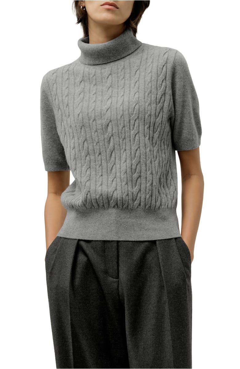 Lilysilk Cable-Knit Baby Cashmere Turtleneck Top, Main, color, Husky