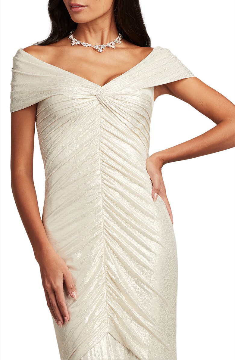 Tadashi Shoji Off the Shoulder Metallic Jersey Gown, Alternate, color, 