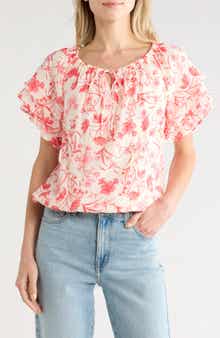 Floral Tie Keyhole Short Sleeve Top
