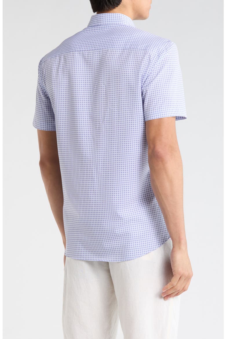 Slim Fit Geometric Print Short Sleeve Button-Down Shirt, Alternate, color, PINK