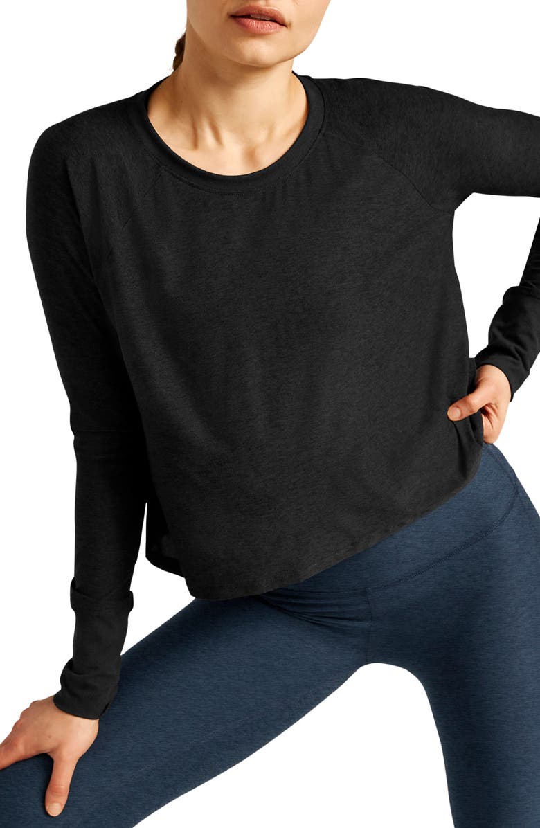 Beyond Yoga Featherweight Long Sleeve T-Shirt, Main, color, Darkest Night