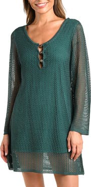 La Blanca Salted Stitch Crochet Cover-Up Minidress