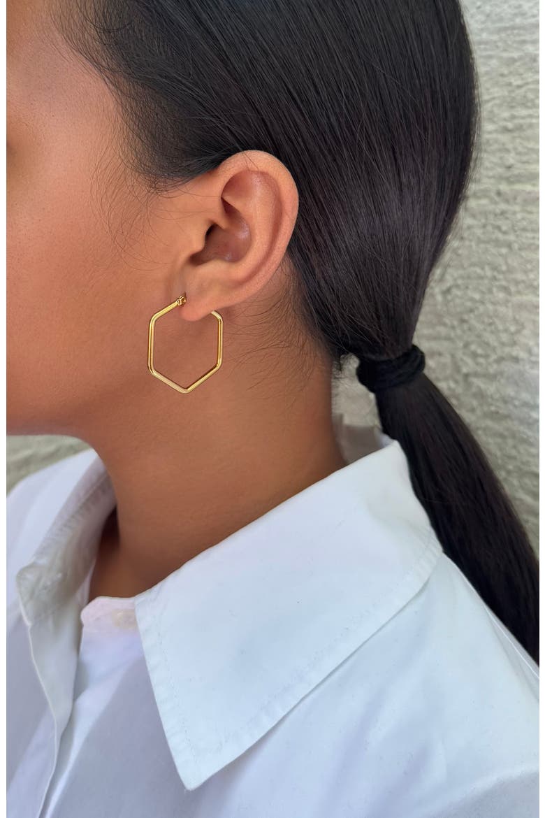 Tarnish Resistant Hexagon Hoop Earrings, Alternate, color, GOLD
