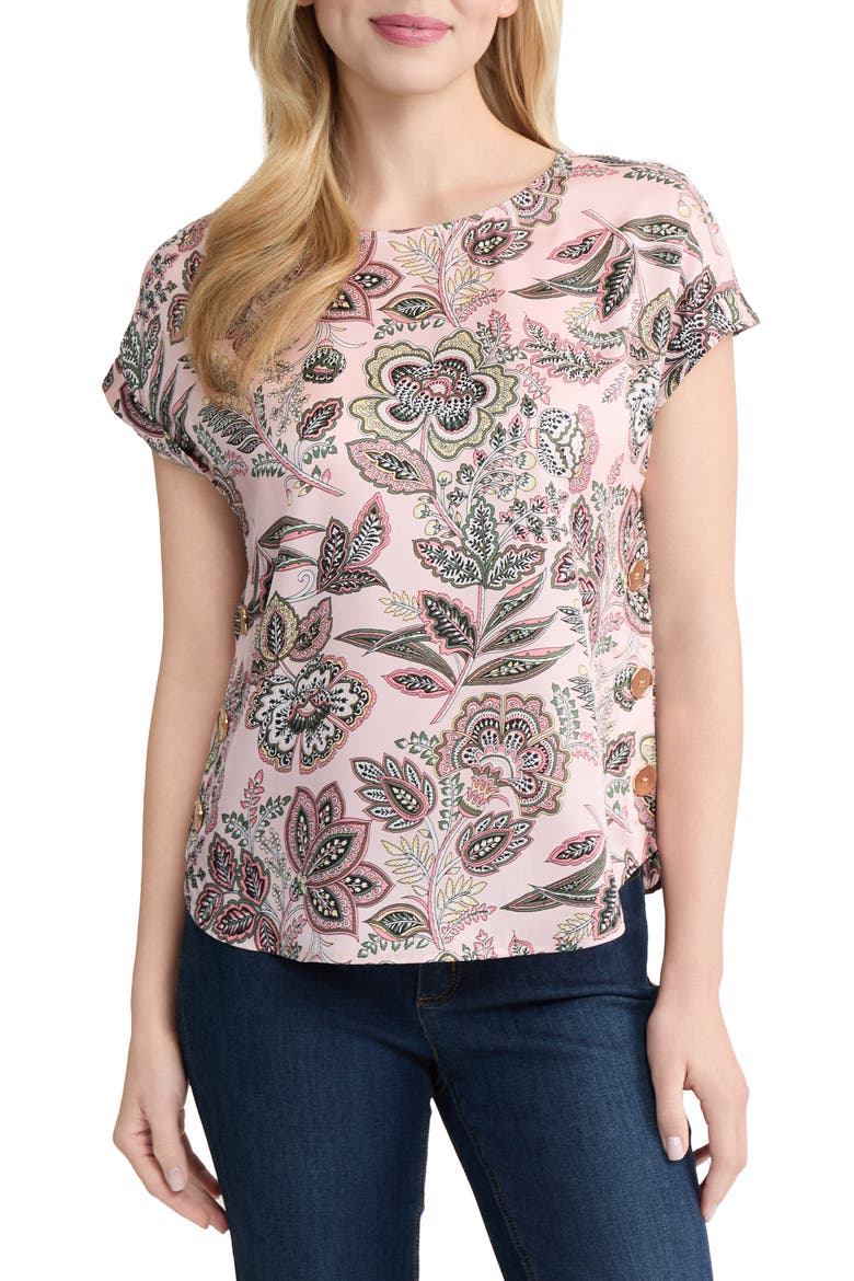 Floral Short Sleeve Top, Main, color, PETAL PINK MULTI