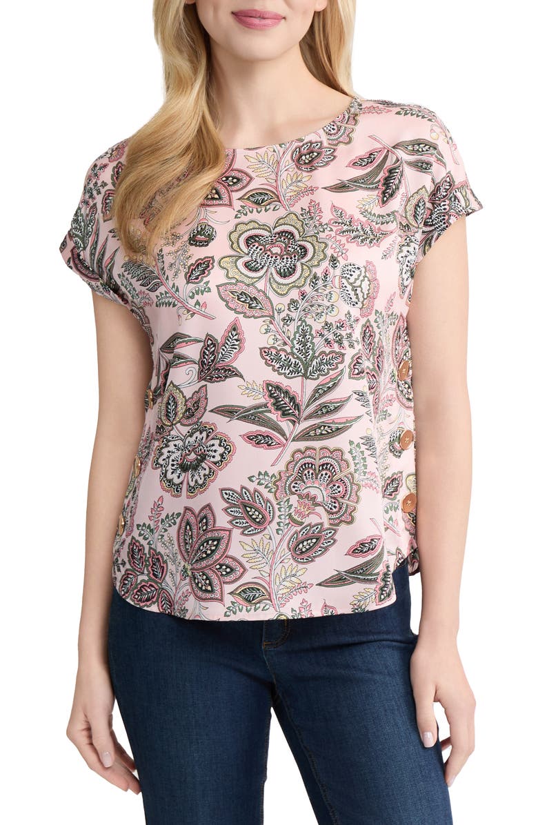 Jones New York Floral Short Sleeve Top, Main, color, Petal Pink Multi
