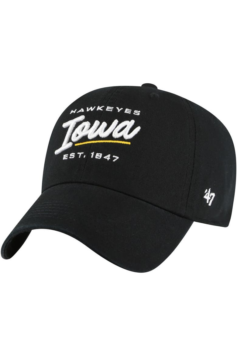 Women's '47 Black Iowa Hawkeyes Sidney Clean Up Adjustable Hat, Main, color, Black