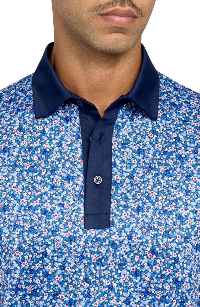 CONSTRUCT Regular Fit Micro Floral Print Recycled Performance Golf Polo, Alternate, color, White/Blue