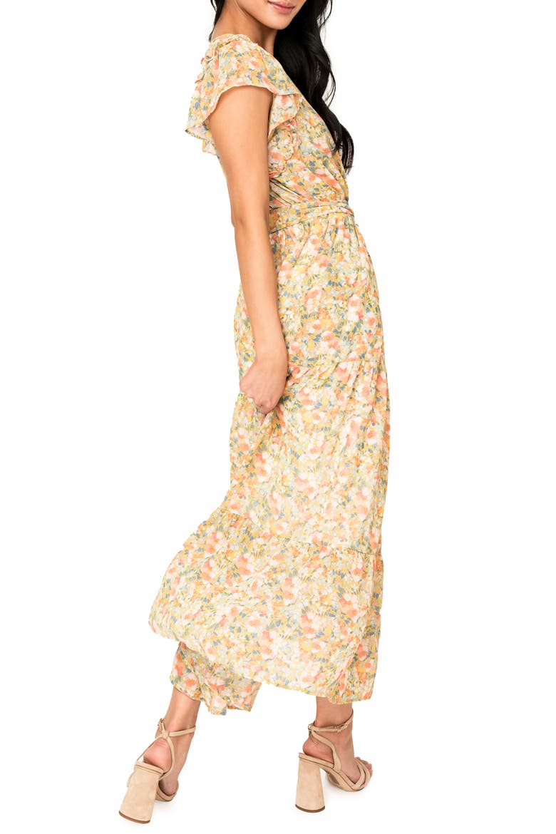 Floral Flutter Sleeve Midi Dress, Alternate, color, YELLOW MULTI FLORAL