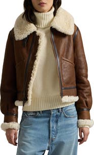 Polo Ralph Lauren Genuine Shearling Trim Leather Aviator Jacket