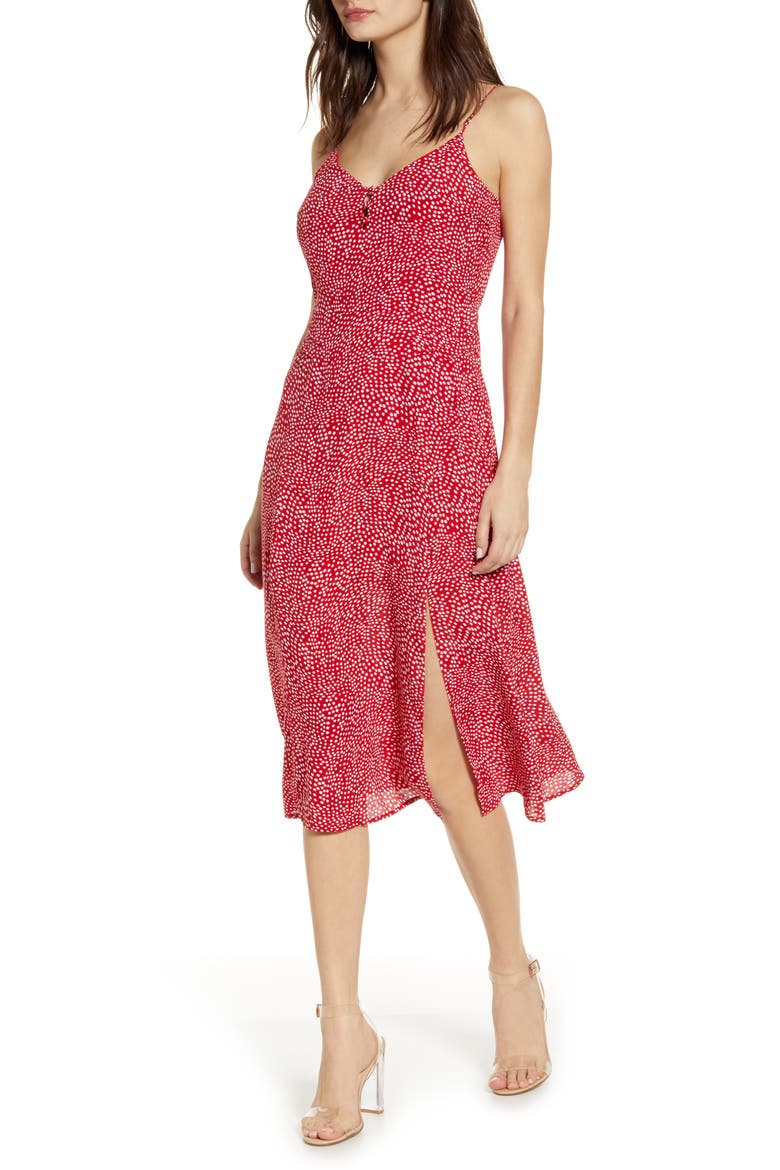Slit Midi Sundress, Main, color, RED/ WHITE