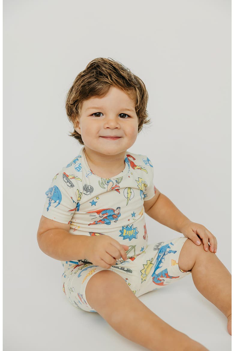 x Justice League Fitted Two-Piece Short Pajamas, Alternate, color, LIGHT BEIGE