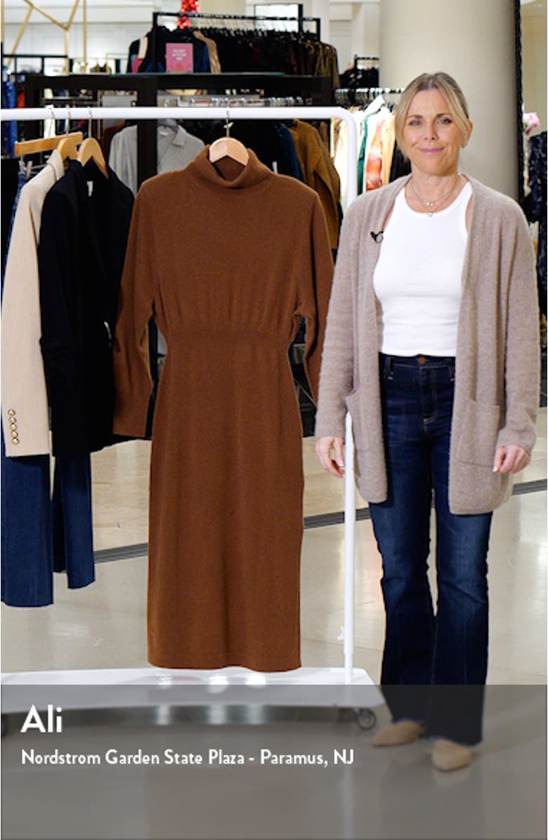 Long Sleeve Padded Shoulder Turtleneck Wool Sweater Dress, sales video thumbnail