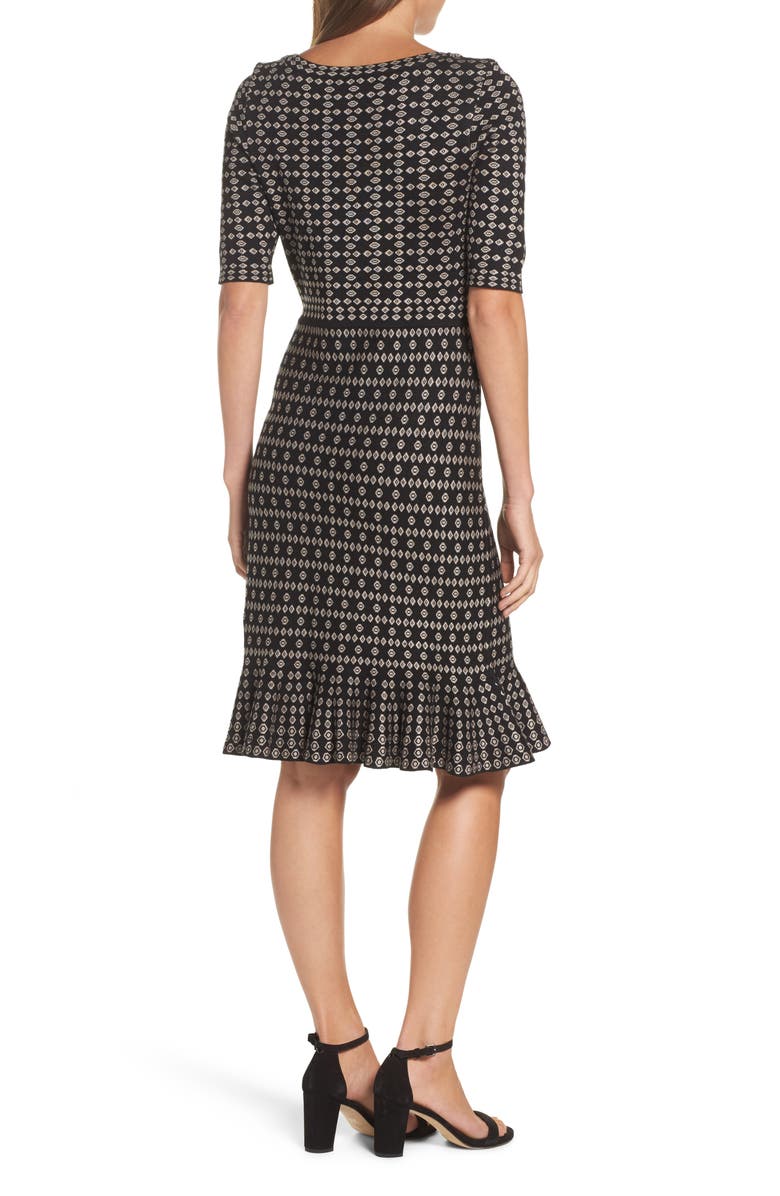 Taylor Dresses Flounce Hem Sweater Dress, Alternate, color, Black Tan